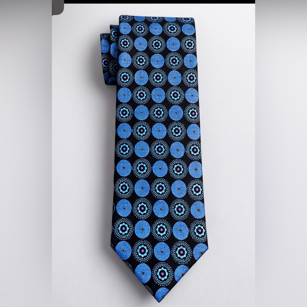 NWOT Nordstrom Men’s Shop Blue Medallion Silk Tie Black Geometric
